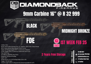 DIAMONDBACK 9mm Carbine 16, available at Tac SHAC Northcliff, firearm shop, gun shop, competency, training