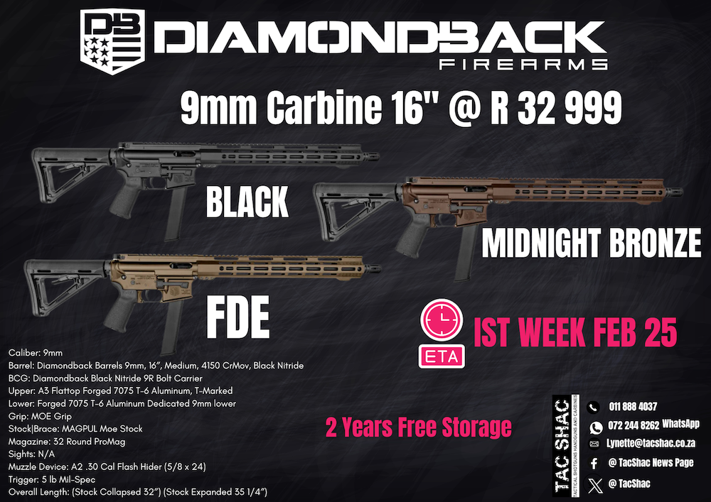DIAMONDBACK 9mm Carbine 16, available at Tac SHAC Northcliff, firearm shop, gun shop, competency, training