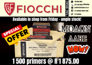 FIOCCHI SMALL PISTOL PRIMERS, available at Tac SHAC Northcliff, firearm shop, gun shop, competency, training