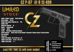 cz p-07, available at Tac SHAC Northcliff, firearm shop, gun shop, competency, training