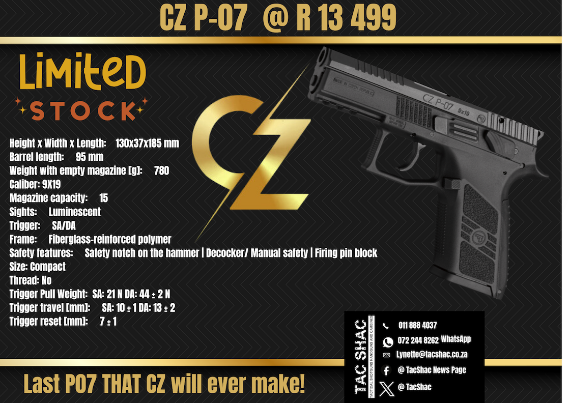 cz p-07, available at Tac SHAC Northcliff, firearm shop, gun shop, competency, training
