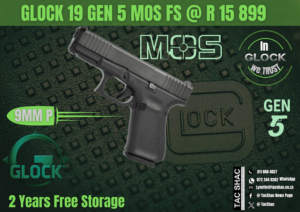 GLOCK 19 GEN 5 MOS, available at Tac SHAC Northcliff, firearm shop, gun shop, personal defence, glock, gen19, glock shop, for sale