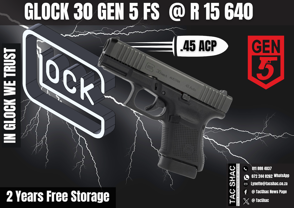 GLOCK 30 GEN 5 FS, available at Tac SHAC Northcliff, firearm shop, gun shop, personal defence, glock, glock shop, for sale, 45 ACP