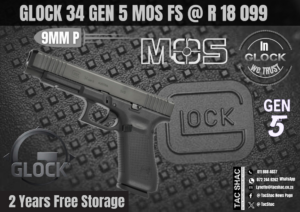 GLOCK 34 GEN 5 FS MOS, available at Tac SHAC Northcliff, firearm shop, gun shop, personal defence, glock, glock shop, for sale