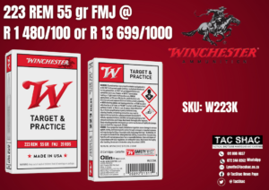 WINCHESTER 223 REM 55GR FMJ, available at Tac SHAC Northcliff, firearm shop, gun shop, personal defence, ammunition, 223 REM, handgun, for sale, johannesburg, pretoria, buy online, winchester