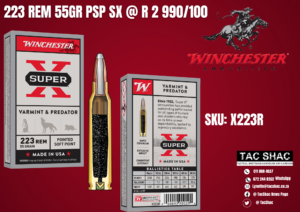 WINCHESTER 223 REM 55GR PSP SX, available at Tac SHAC Northcliff, firearm shop, gun shop, personal defence, ammunition, 223 REM, handgun, for sale, johannesburg, pretoria, buy online, winchester
