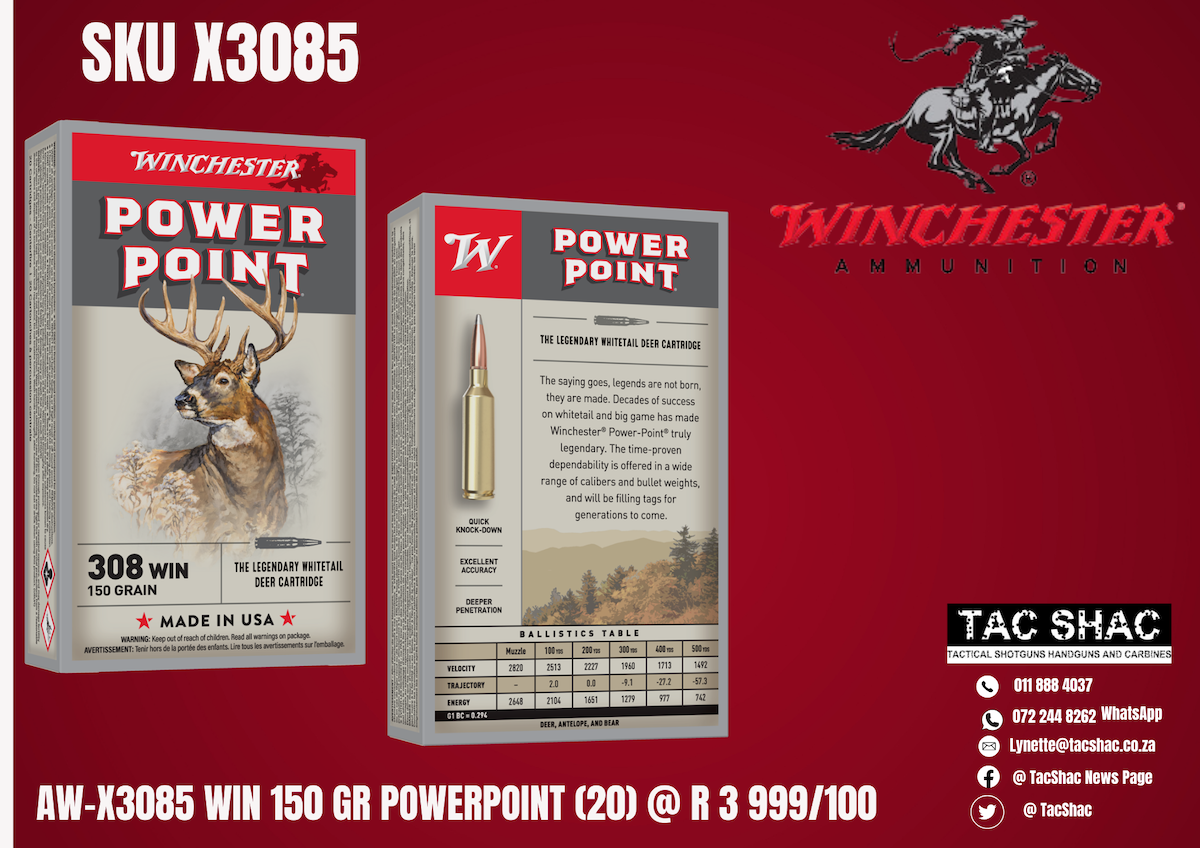 WINCHESTER 308 WIN 150 GR POWERPOINT, available at Tac SHAC Northcliff, firearm shop, gun shop, ammunition, for sale, johannesburg, pretoria, buy online, winchester, 308