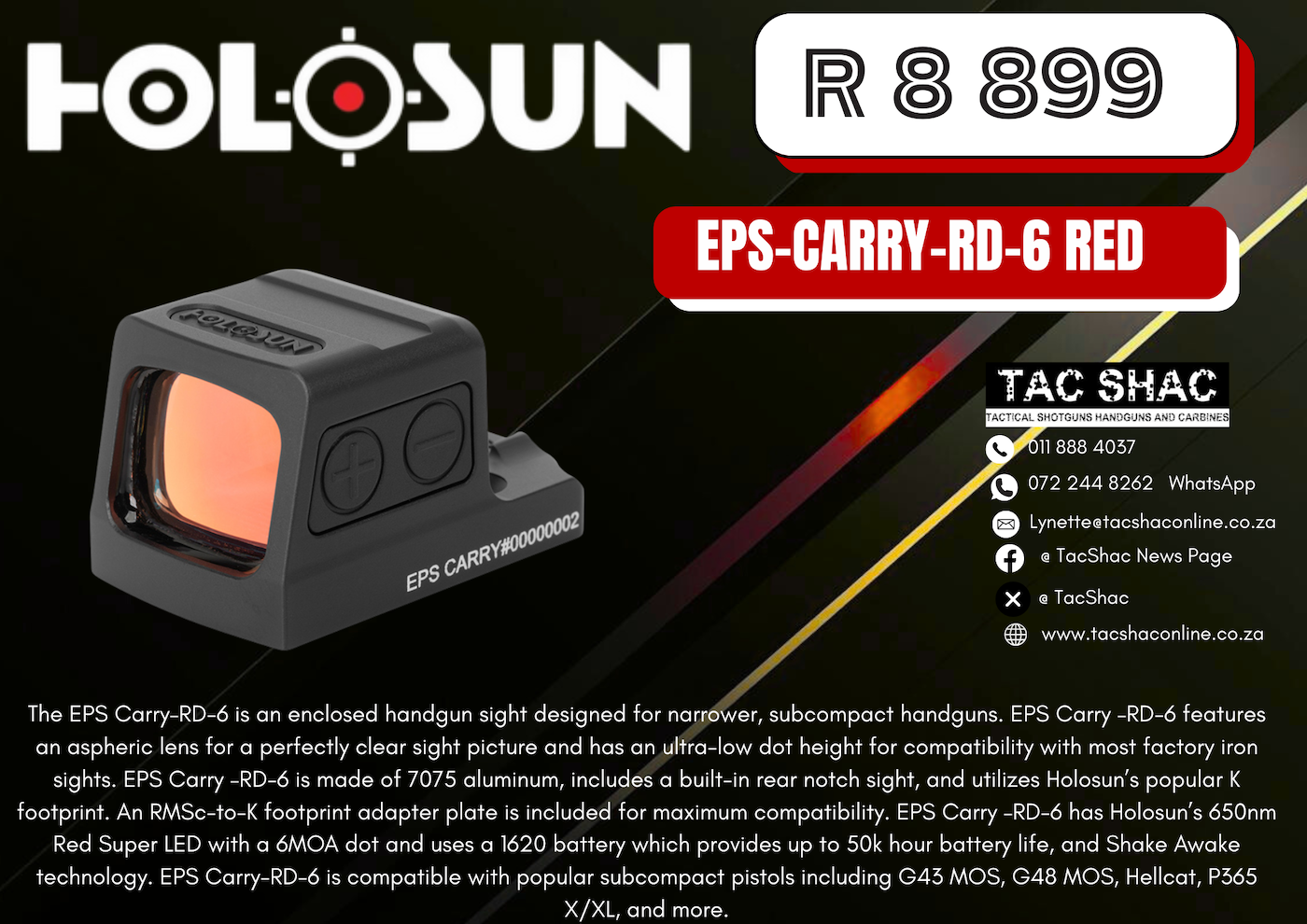 HOLOSUN EPS-CARRY-RD-6 RED - Available at TacSHAC - firearm shop - firearm training