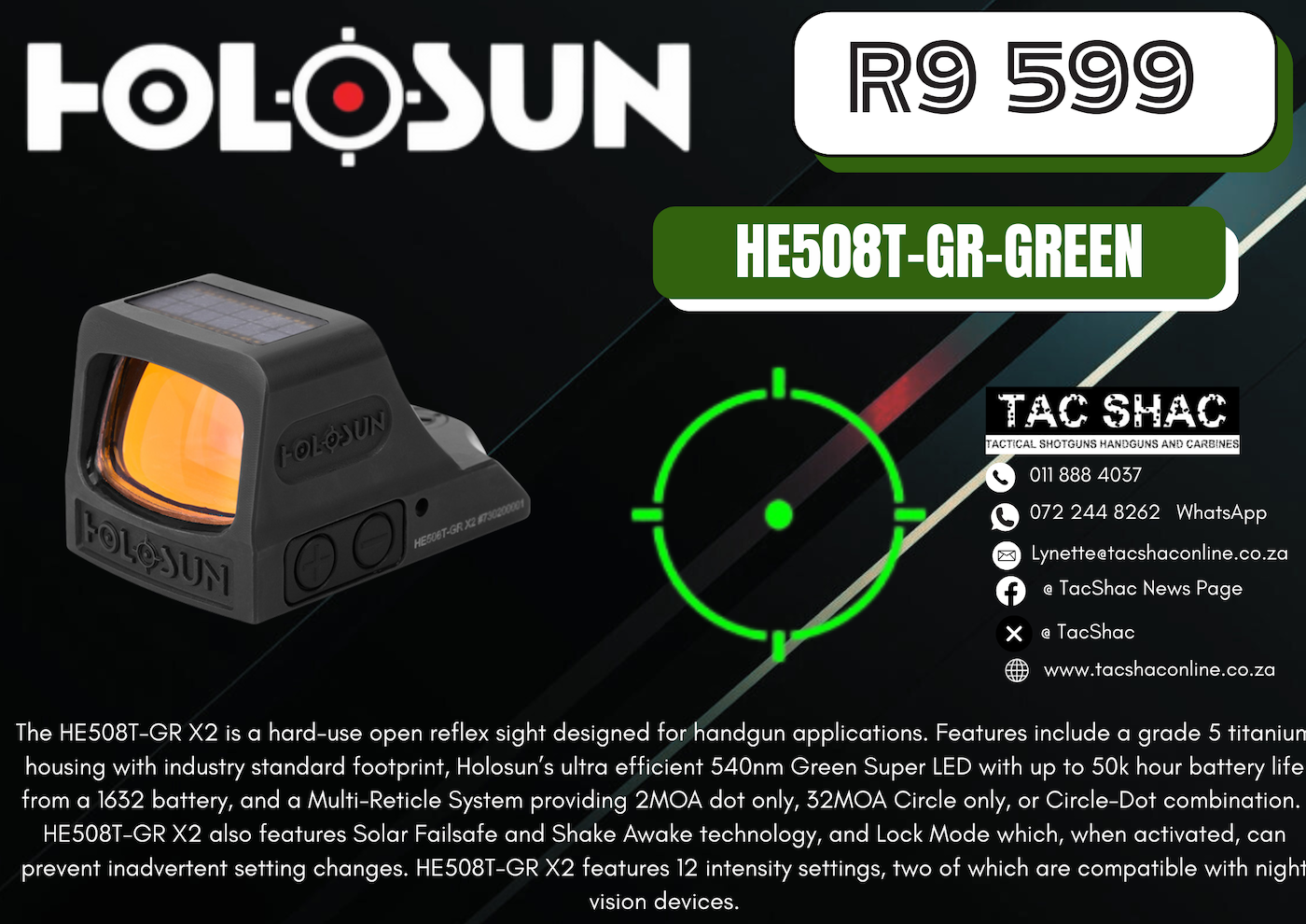 HOLOSUN HE508T-GR-GREEN - Available at TacSHAC - firearm shop - firearm training